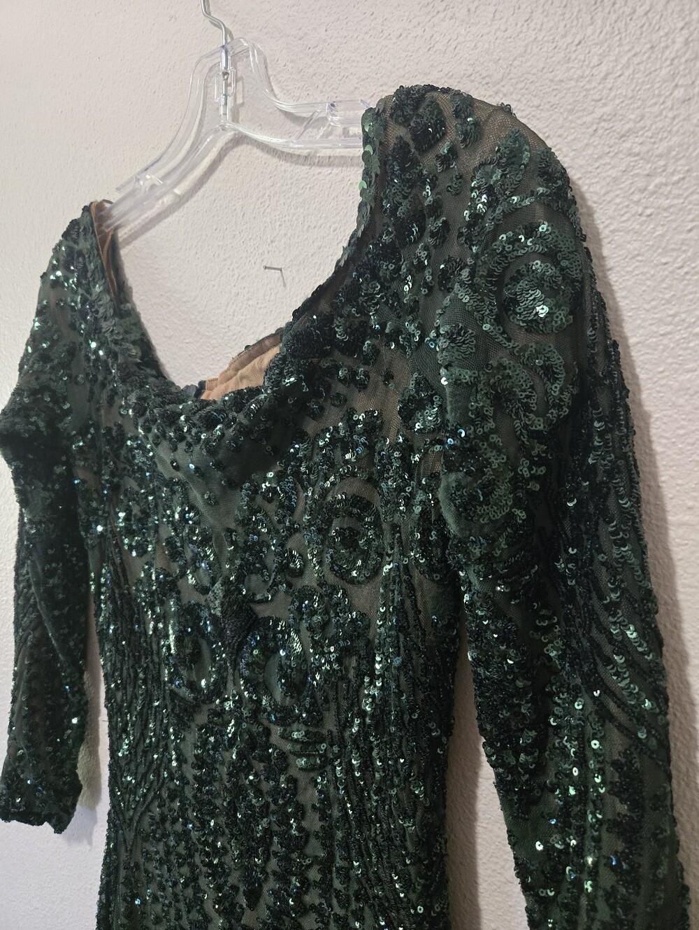 Rare Nadine Merabi Emerald Geometric Sequin Maxi Gown Dress S/M - Picture 4 of 10